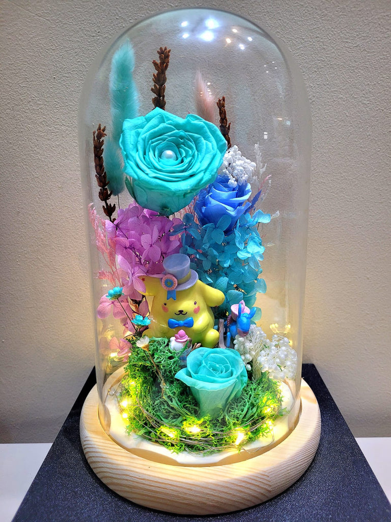 Pompompurin Preserved Flower Dome With Tiffany Roses And Same Day Delivery