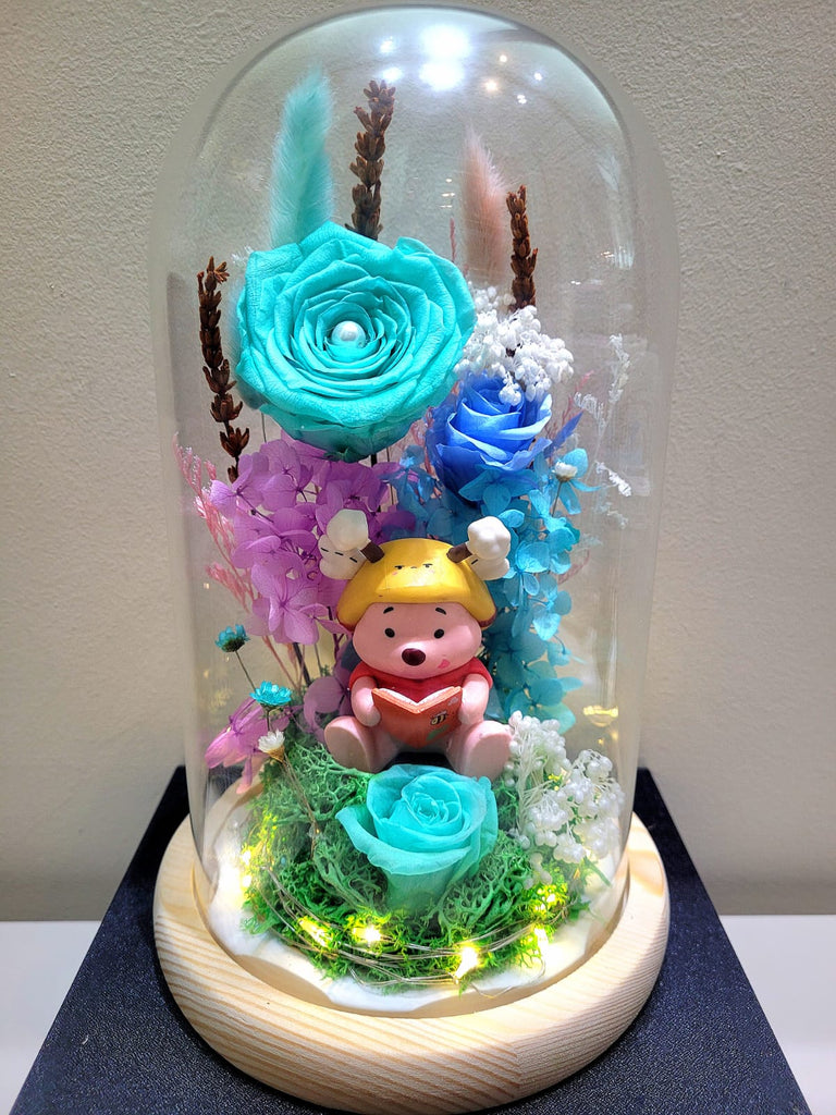 Winnie The Pooh Preserved Flower Dome With Tiffany Roses And Same Day Delivery v2
