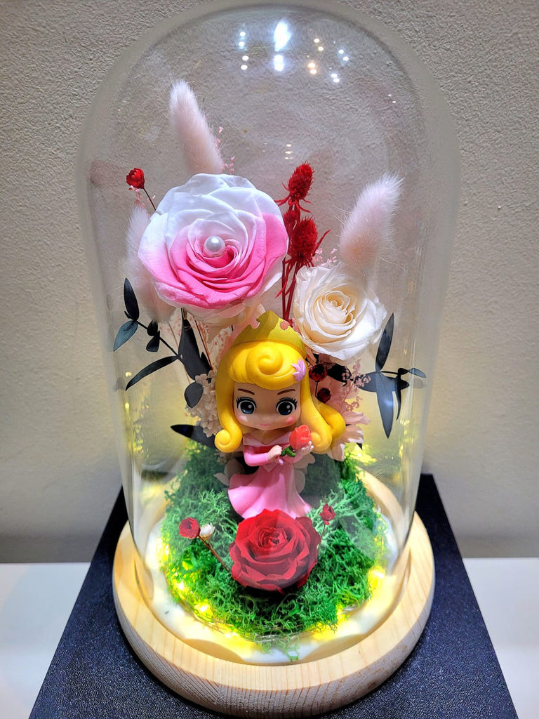 Princess Aurora Preserved Flower Dome With Pink Roses And Same Day Delivery