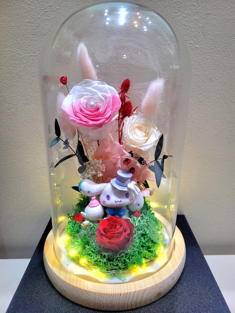 Cinnamoroll Preserved Flower Dome With Pink Roses And Same Day Delivery