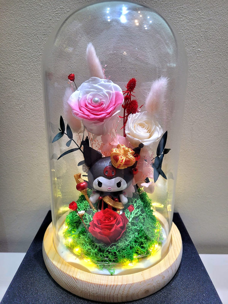 Kuromi Poker Kingdom Series 3 Preserved Flower Dome With Pink Roses And Same Day Delivery
