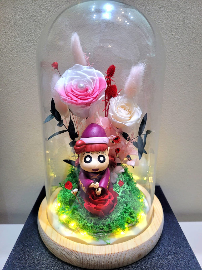 Limited Edition Crayon Shin-Chan Preserved Flower Dome With Pink Roses And Same Day Delivery