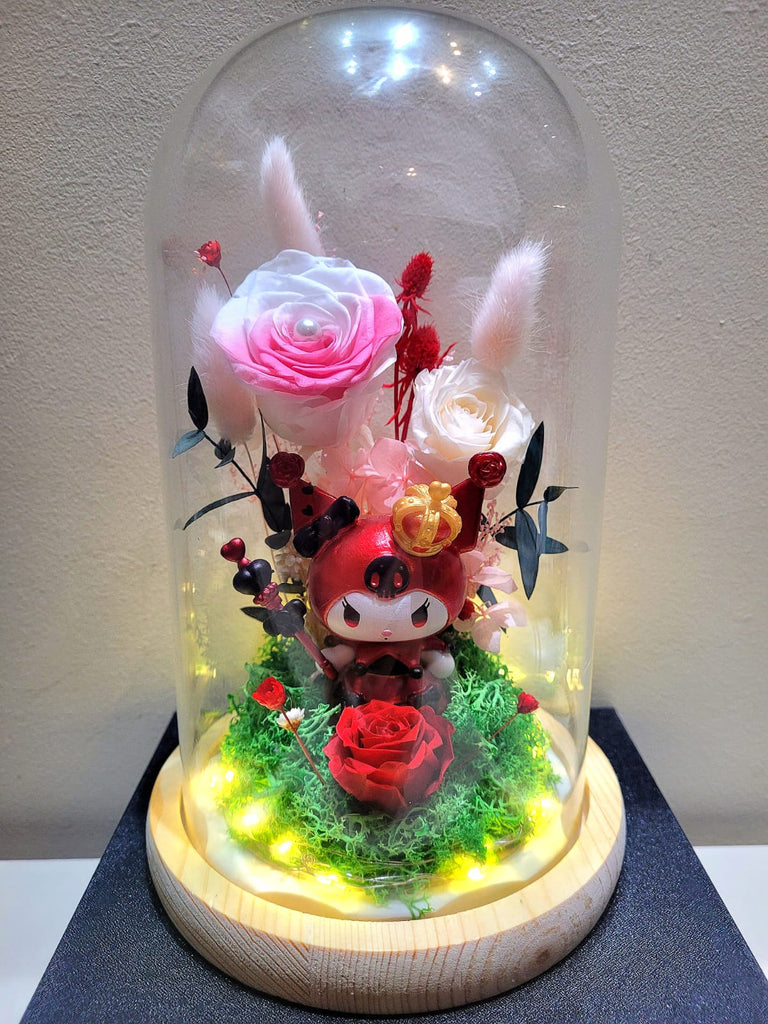 Kuromi Poker Kingdom Series 1 Preserved Flower Dome With Pink Roses And Same Day Delivery