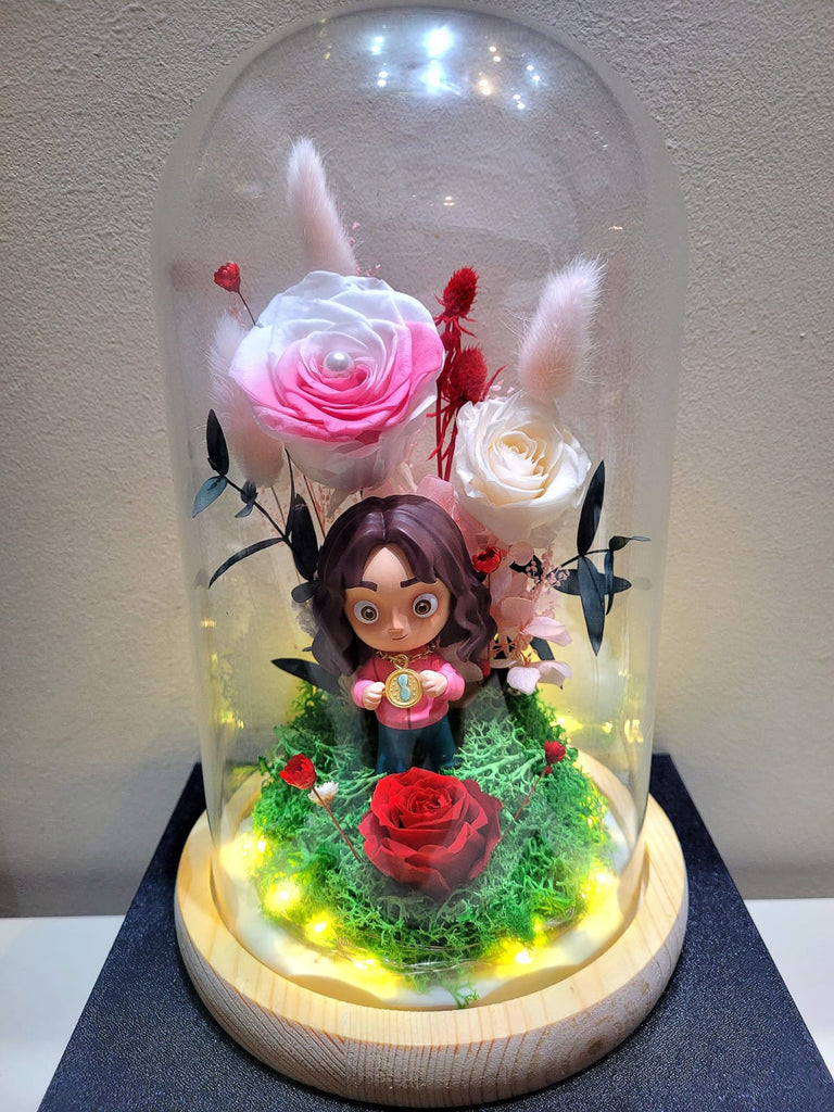 Harry Potter Series: Popmart Edition Hermione Granger Preserved Flower Dome With Pink Roses And Same Day Delivery