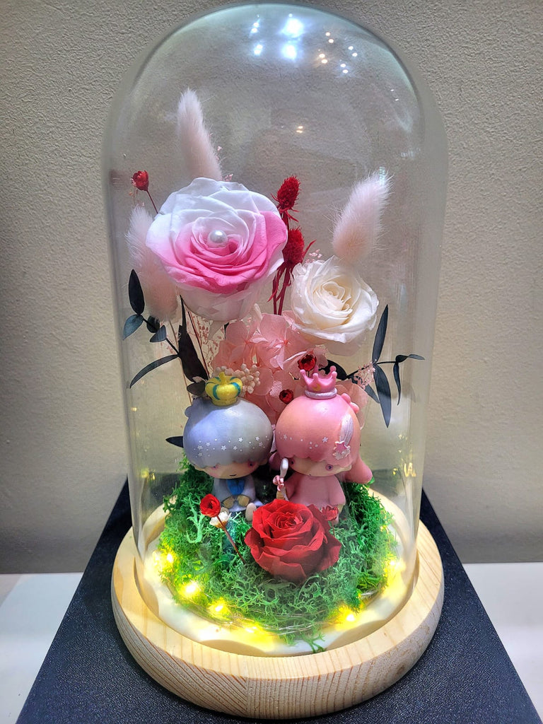 Twin Stars Preserved Flower Dome With Pink Roses And Same Day Delivery