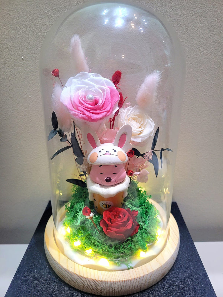 Winnie The Pooh Preserved Flower Dome With Pink Roses And Same Day Delivery v3