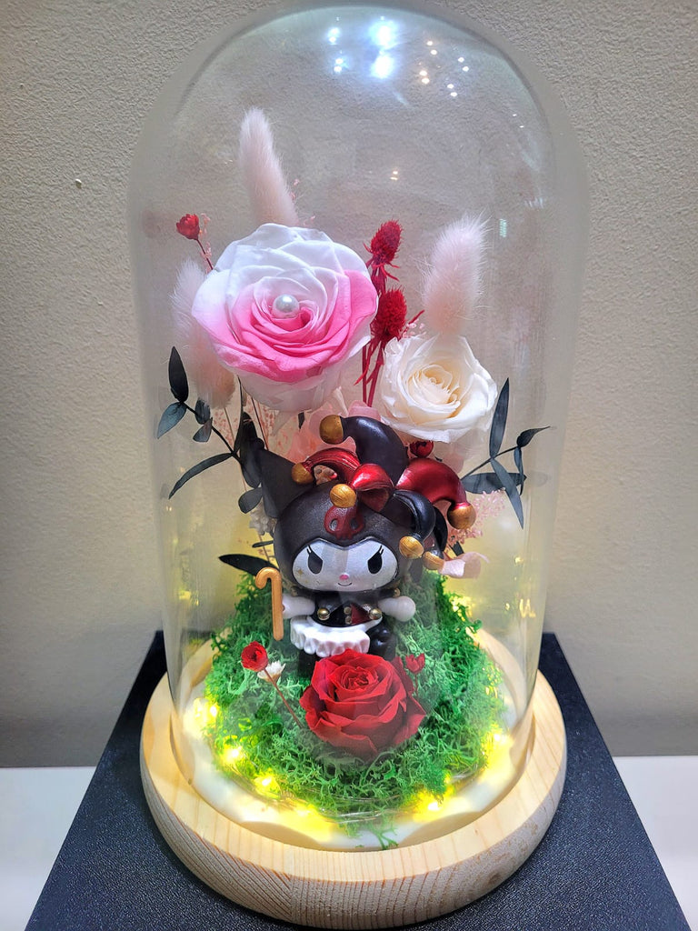 Kuromi Poker Kingdom Series 2 Preserved Flower Dome With Pink Roses And Same Day Delivery