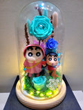 Premium Preserved Flower Dome & 2 Crayon Shin-Chan Figurines (6 Color Themes Choices)