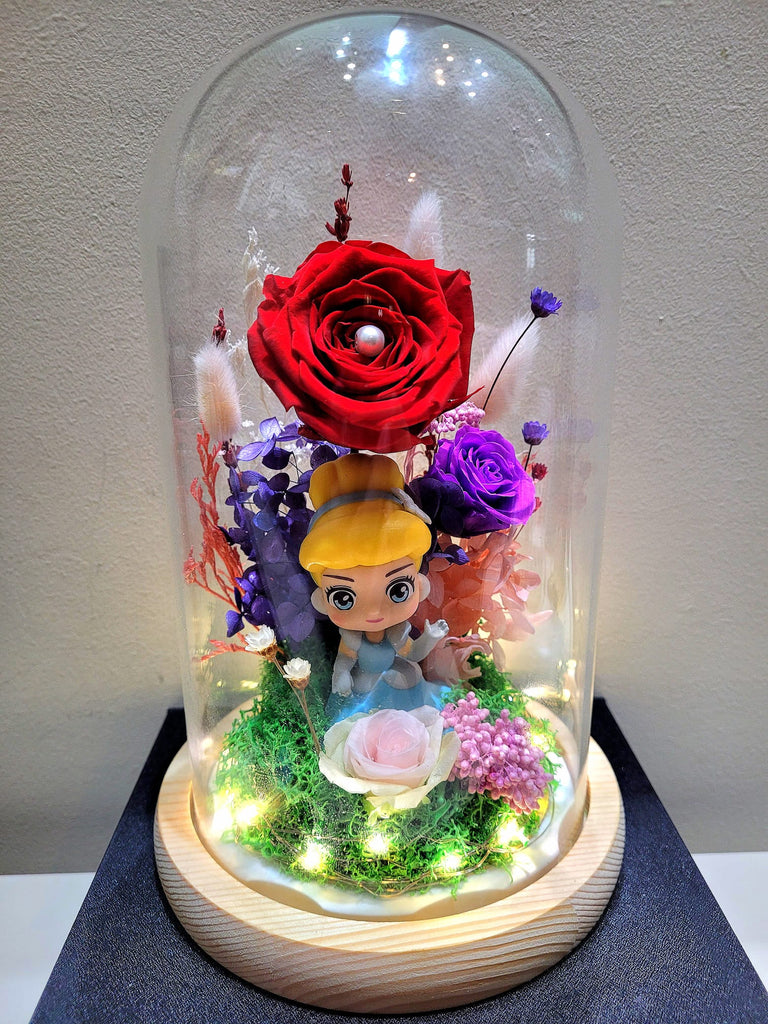 Princess Cinderella Preserved Flower Dome With Red Roses And Same Day Delivery