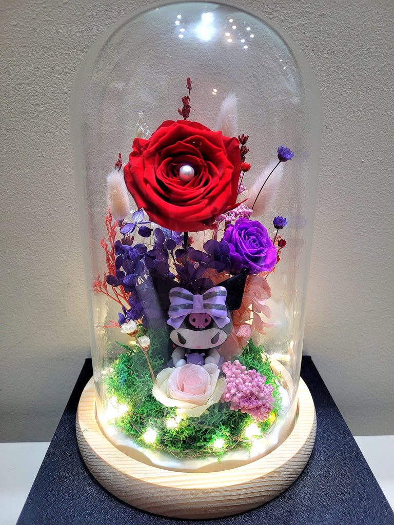 Kuromi Preserved Flower Dome With Red Roses And Same Day Delivery