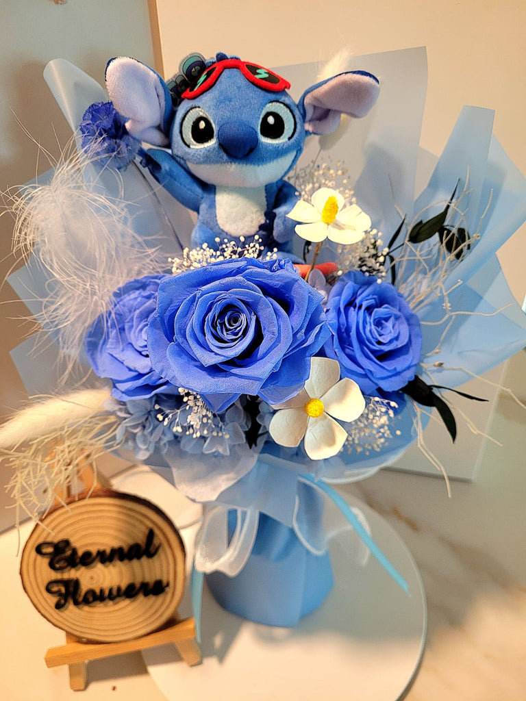 Timeless Romance Blue Preserved Roses Bouquet with Stitch Timeless Romance Blue Preserved Roses Bouquet with Stitch