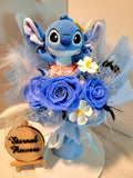 Timeless Romance Blue Preserved Roses Bouquet With Stitch Plush Toy. Same Day Delivery.
