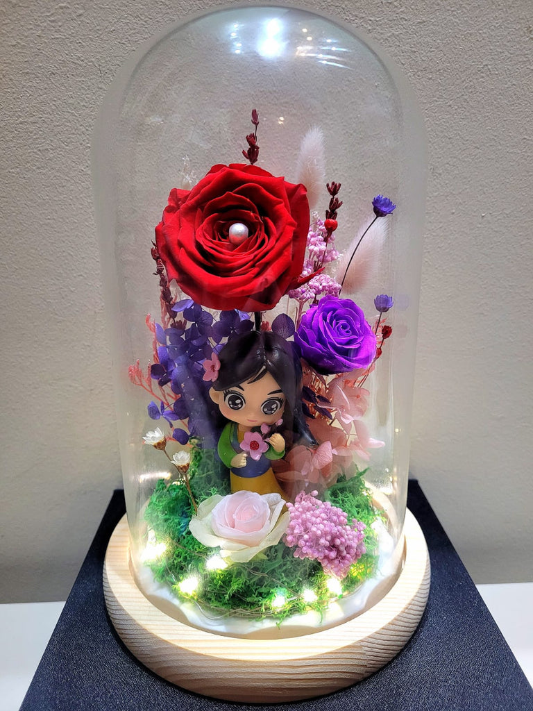 Princess Mulan Preserved Flower Dome With Red Roses And Same Day Delivery