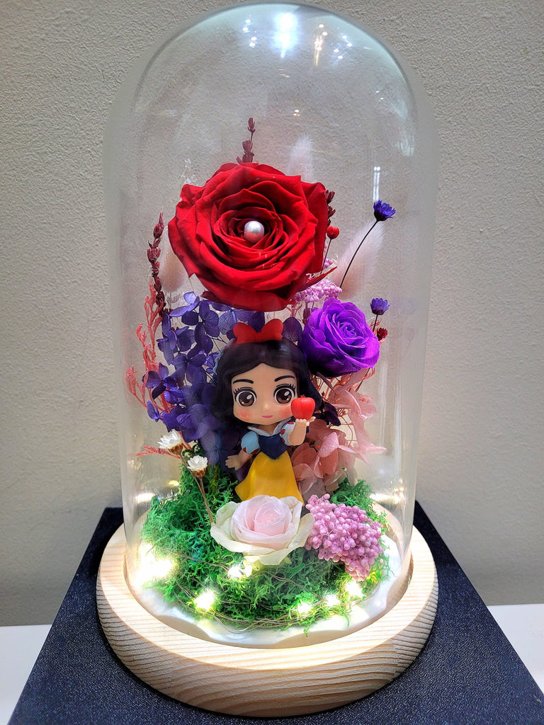 Princess Snow White Preserved Flower Dome With Red Roses And Same Day Delivery