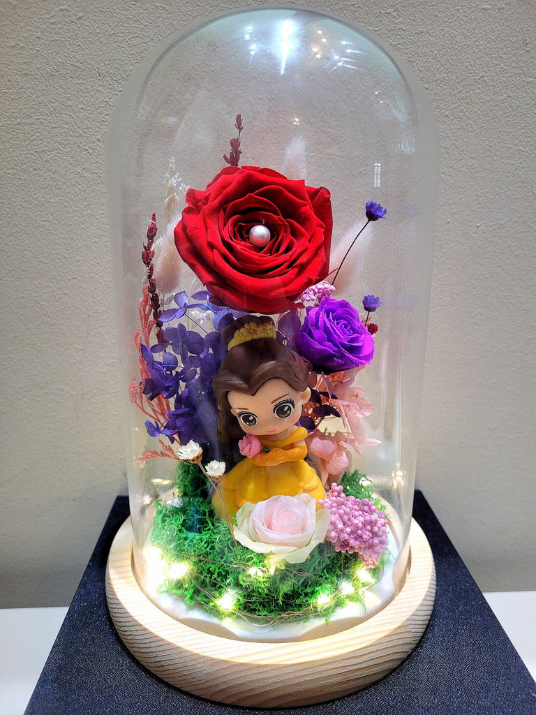 Princess Belle Preserved Flower Dome With Red Roses And Same Day Delivery