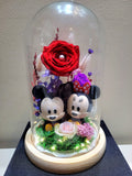 Eternal Couple Mickey & Minnie Mouse Red Rose Preserved Flower Dome With Same Day Delivery