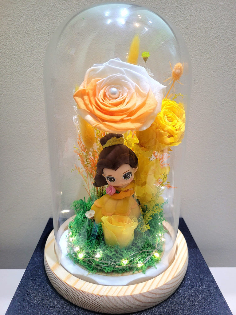 Princess Belle Preserved Flower Dome With Yellow Roses And Same Day Delivery