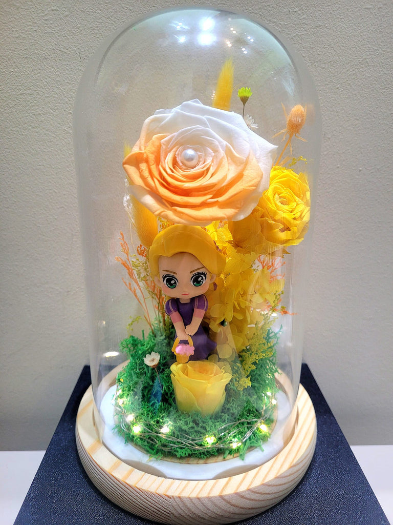 Princess Rapunzel Preserved Flower Dome With Yellow Roses And Same Day Delivery