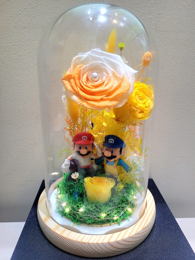 Super Mario Preserved Flower Dome With Yellow Roses And Same Day Delivery