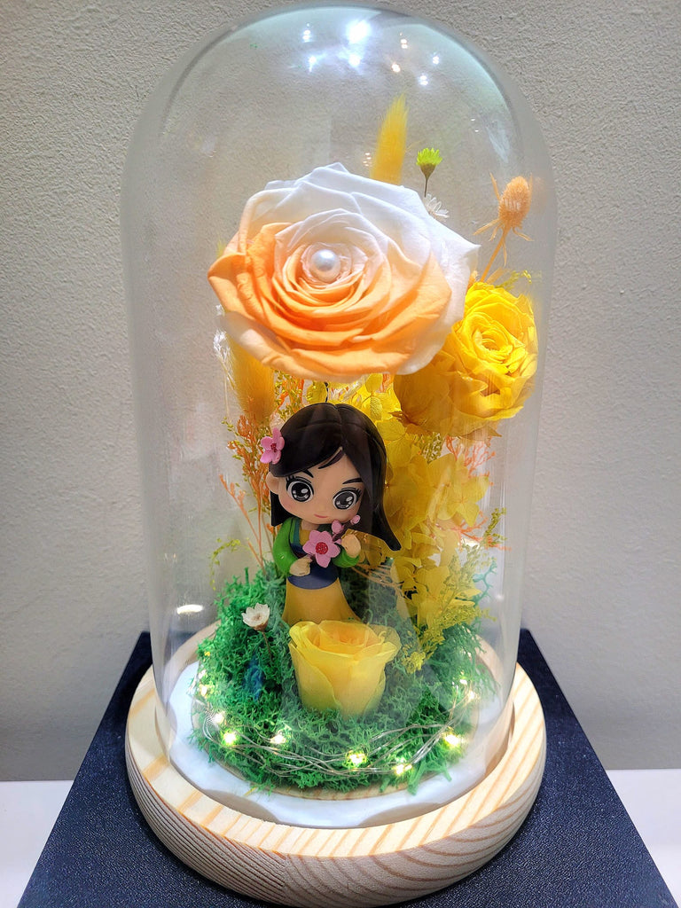 Princess Mulan Preserved Flower Dome With Yellow Roses And Same Day Delivery