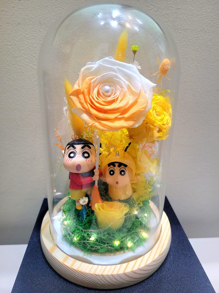 Premium Crayon Shin-Chan Preserved Flower Dome With Yellow Roses And Same Day Delivery