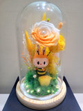 Premium Popmart Labubu Preserved Flower Dome With Yellow Roses And Same Day Delivery.