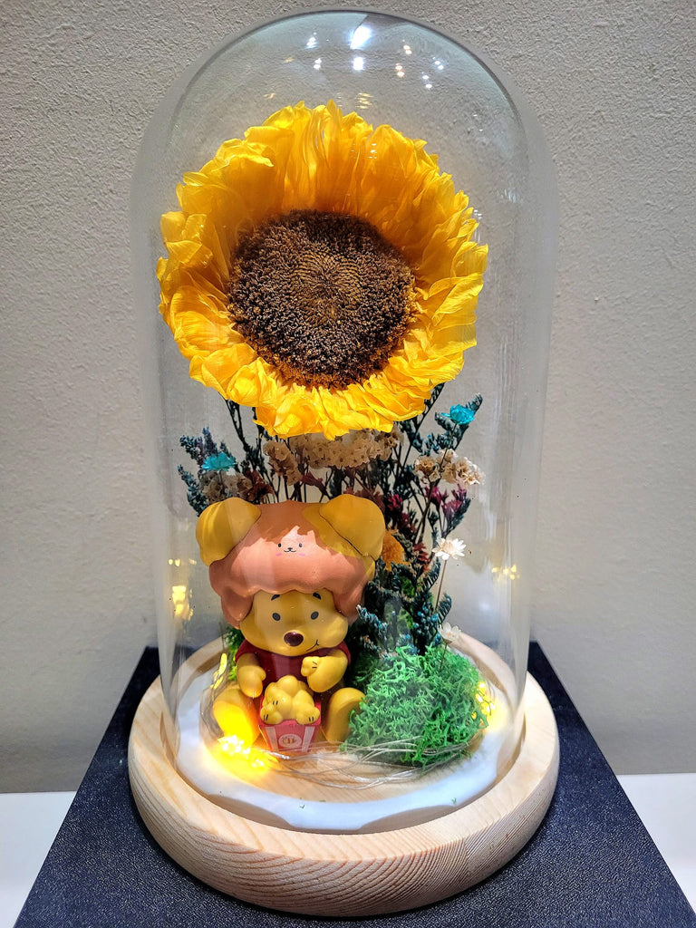Winnie The Pooh Preserved Sunflower Dome. Same Day Delivery.