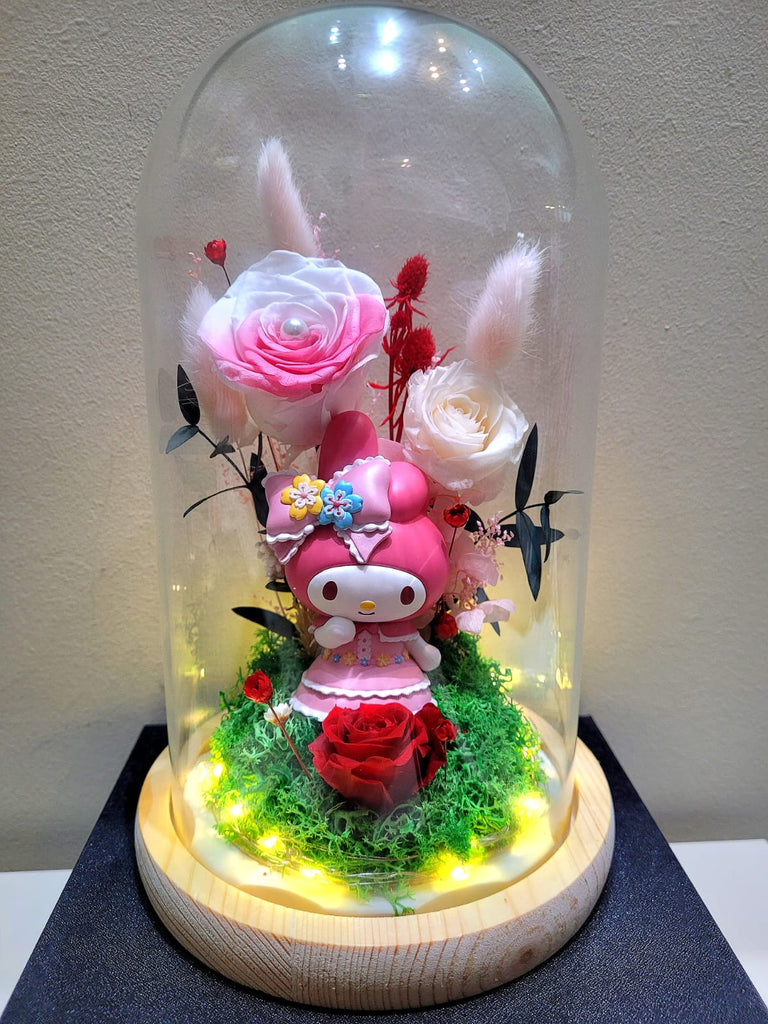 My Melody Preserved Flower Dome With Pink Roses And Same Day Delivery