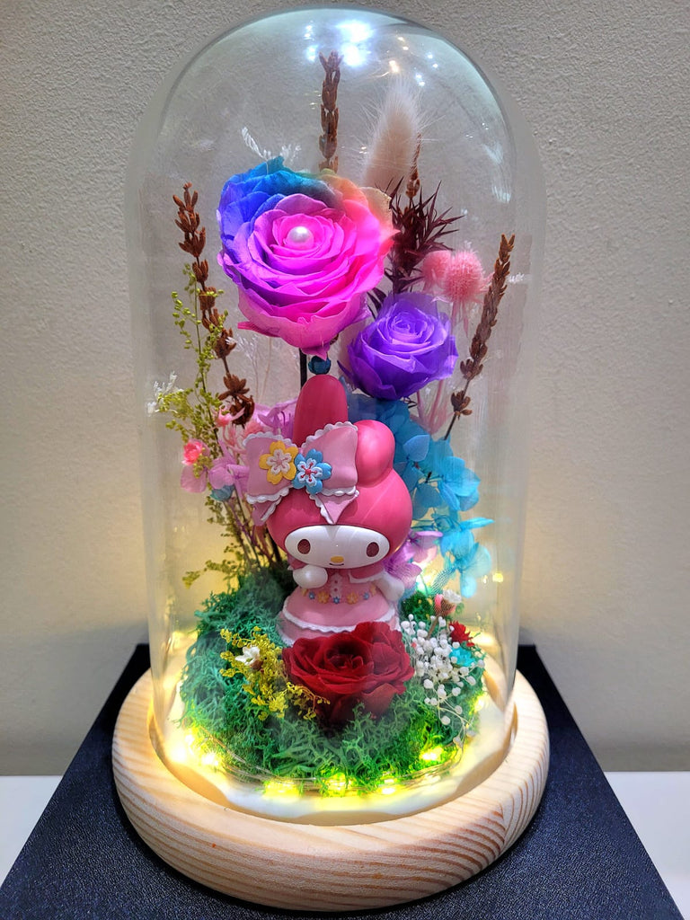 My Melody Preserved Flower Dome With Rainbow Roses And Same Day Delivery
