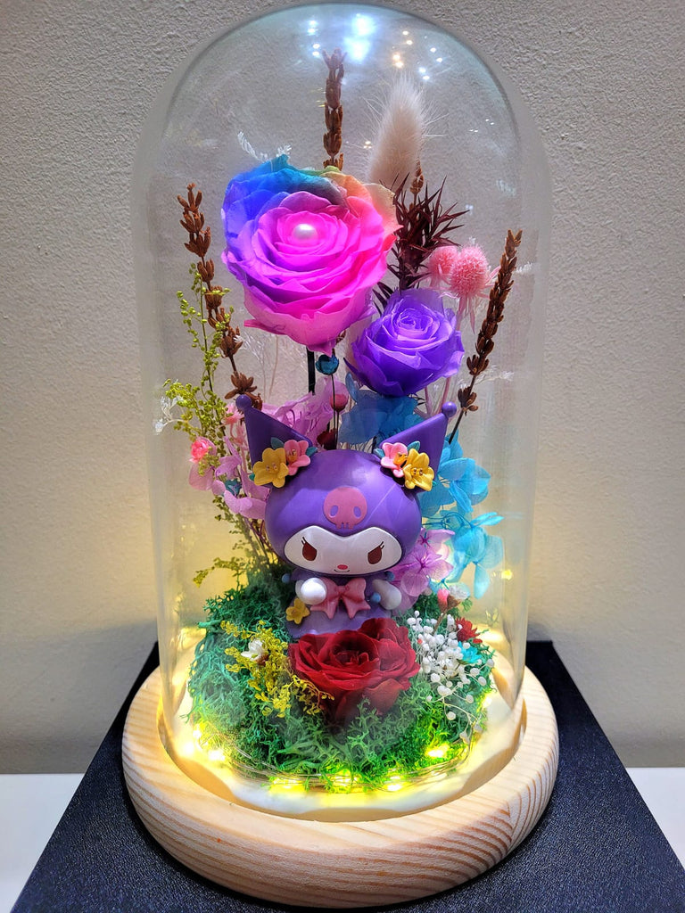 Kuromi Preserved Flower Dome With Rainbow Roses And Same Day Delivery