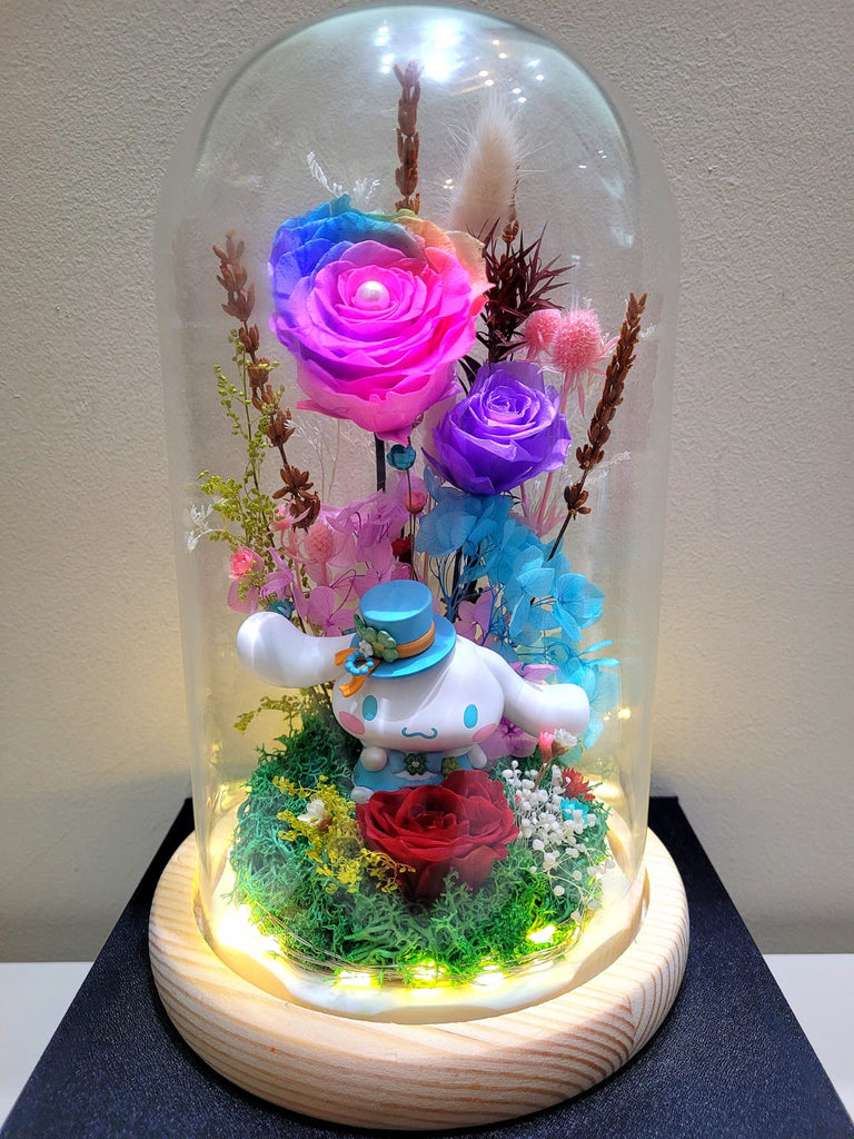 Cinnamoroll Preserved Flower Dome With Rainbow Roses And Same Day Delivery