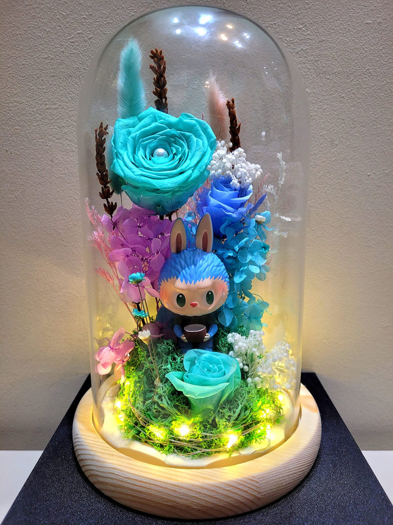 Premium Popmart Labubu Preserved Flower Dome With Tiffany Roses And Same Day Delivery.