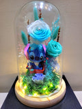 Premium Popmart Stitch Preserved Flower Dome With Multi Blue Roses And Same Day Delivery