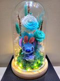 Premium Popmart Stitch Preserved Flower Dome With Multi Blue Roses And Same Day Delivery