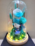 Snoopy Preserved Flower Dome With Multi-Blue Roses And Same Day Delivery