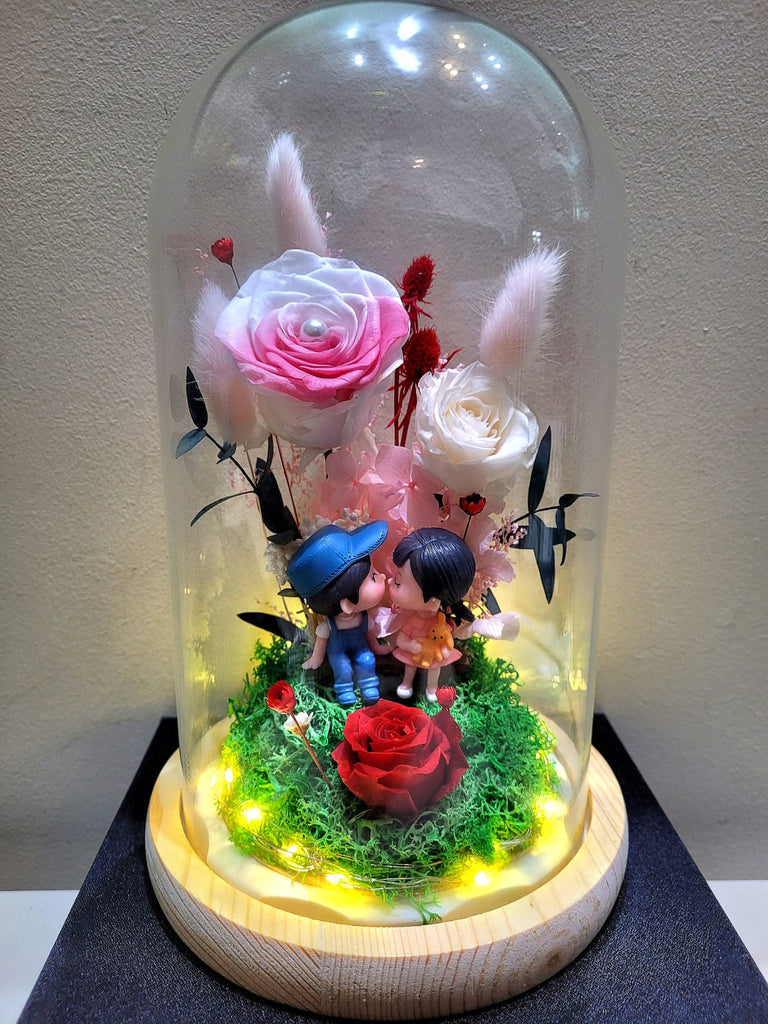 Eternal Couple V2 Preserved Flower Dome With Pink Roses And Same Day Delivery