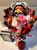 AUTHENTIC HIRONO Plush with Eternal Elegance Red Preserved Flowers Bouquet