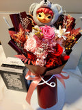 AUTHENTIC HIRONO Plush with Eternal Elegance Red Preserved Flowers Bouquet