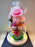 Premium Popmart Labubu Preserved Flower Dome With Pink Roses And Same Day Delivery.