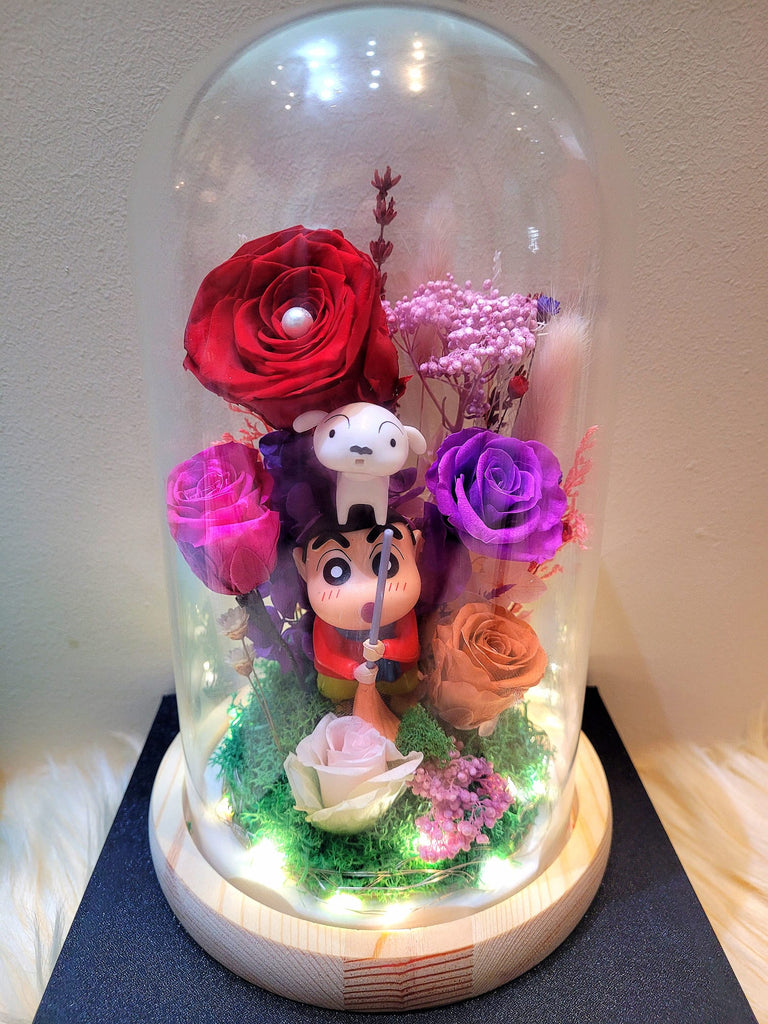 5 Roses Crayon Shin-Chan Preserved Flower Dome (Red Theme)