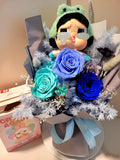 AUTHENTIC CRYBABY Plush with Eternal Elegance Blue Preserved Roses Bouquet
