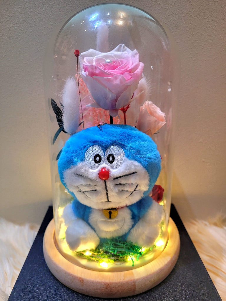 Doraemon Plush in Preserved Flowers Dome (Pink Theme)