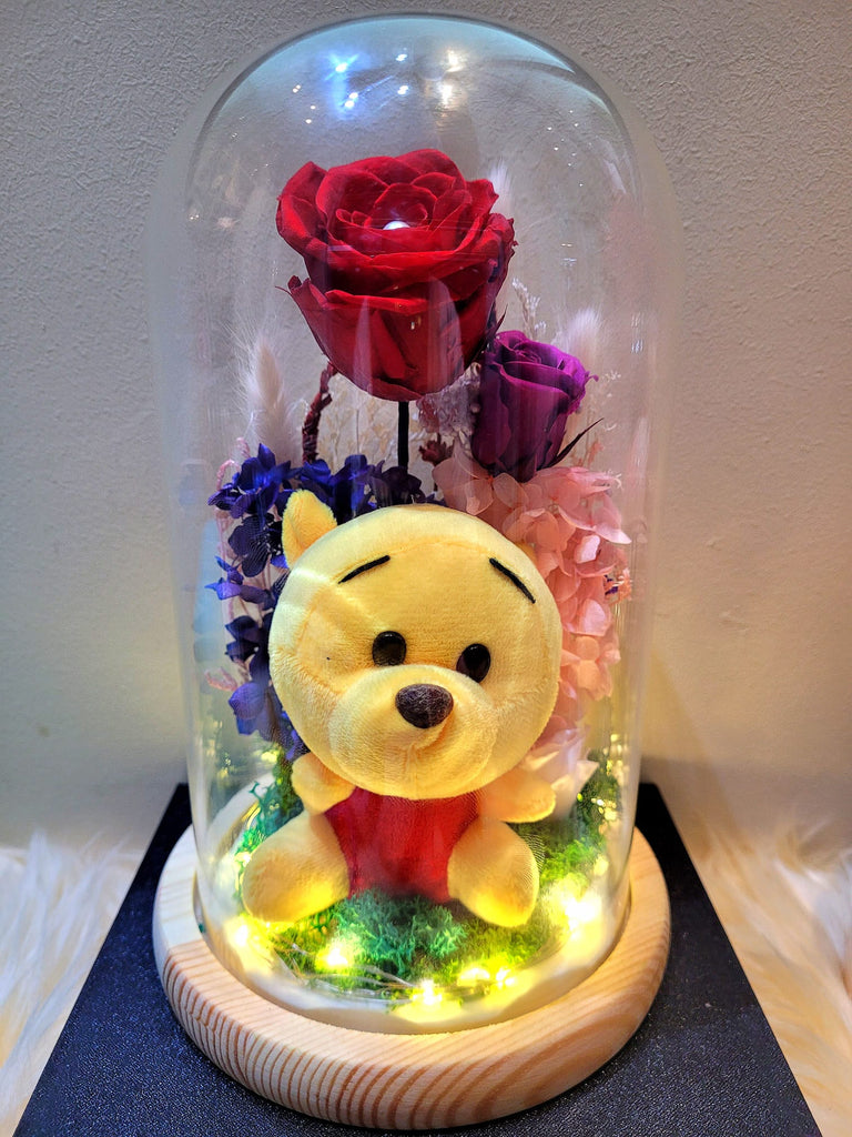 Winnie The Pooh Plush in Preserved Flowers Dome (Red Theme)