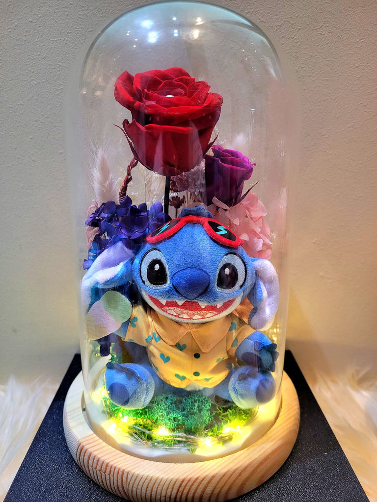 Stitch Plush in Preserved Flowers Dome (Red Theme)