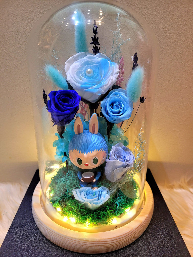 5 Roses Premium Popmart Labubu Preserved Flower Dome (Multi-Blue Theme)