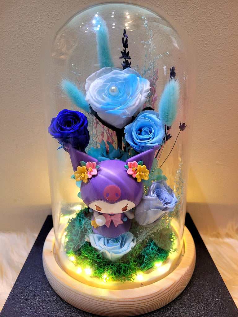 5 Roses Kuromi Preserved Flower Dome (Multi-Blue Theme)