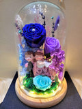 Eternal Couple V1 Preserved Flower Dome With Dark Blue Roses And Same Day Delivery