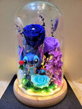 Premium Popmart Stitch Preserved Flower Dome With Dark Blue Roses And Same Day Delivery
