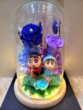 Premium Crayon Shin-Chan Preserved Flower Dome With Dark Blue Roses And Same Day Delivery