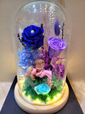Eternal Couple V3 Preserved Flower Dome With Dark Blue Roses And Same Day Delivery
